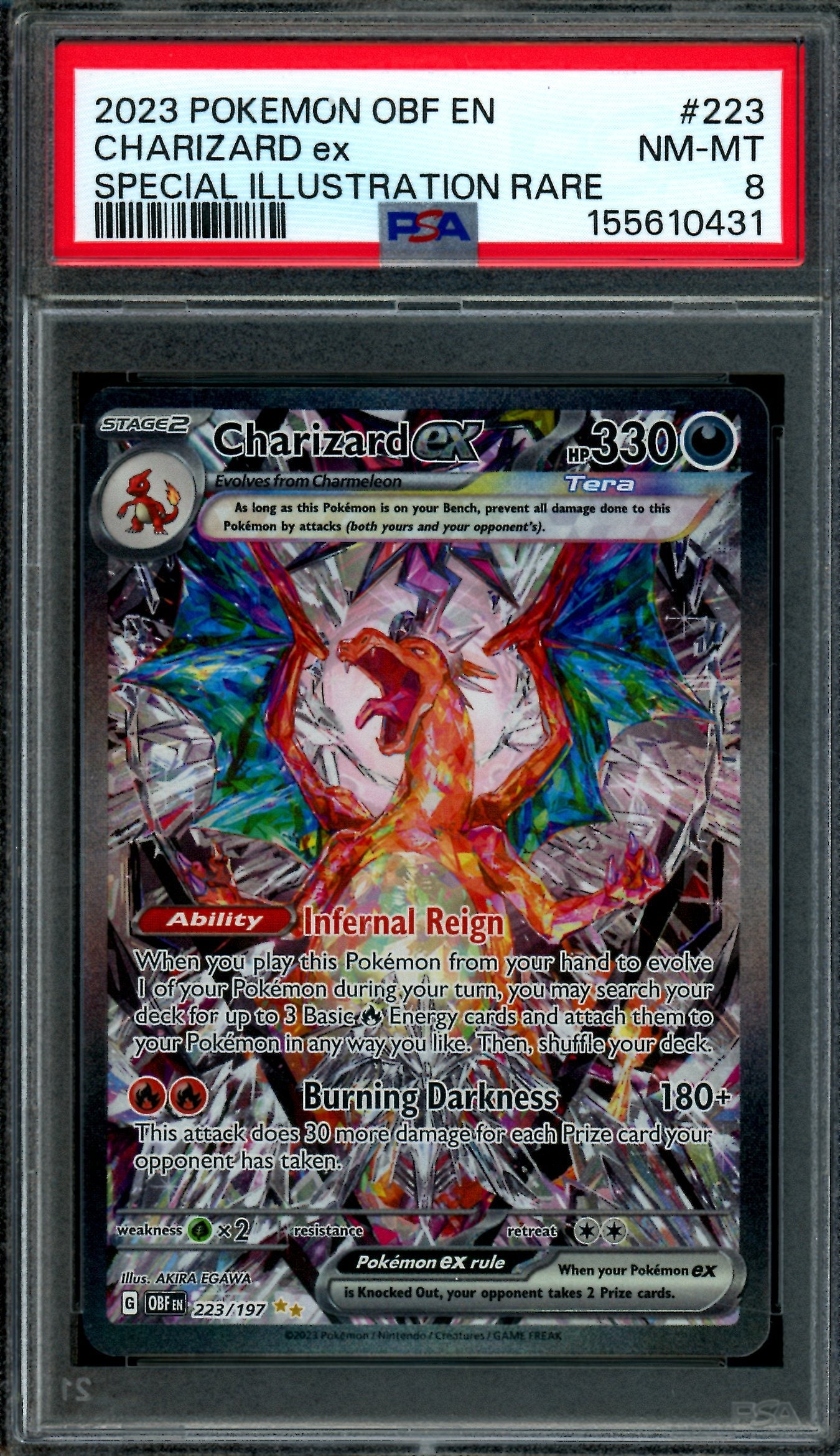 2023 Pokemon Obsidian Flames Charizard EX 223/197 PSA 8