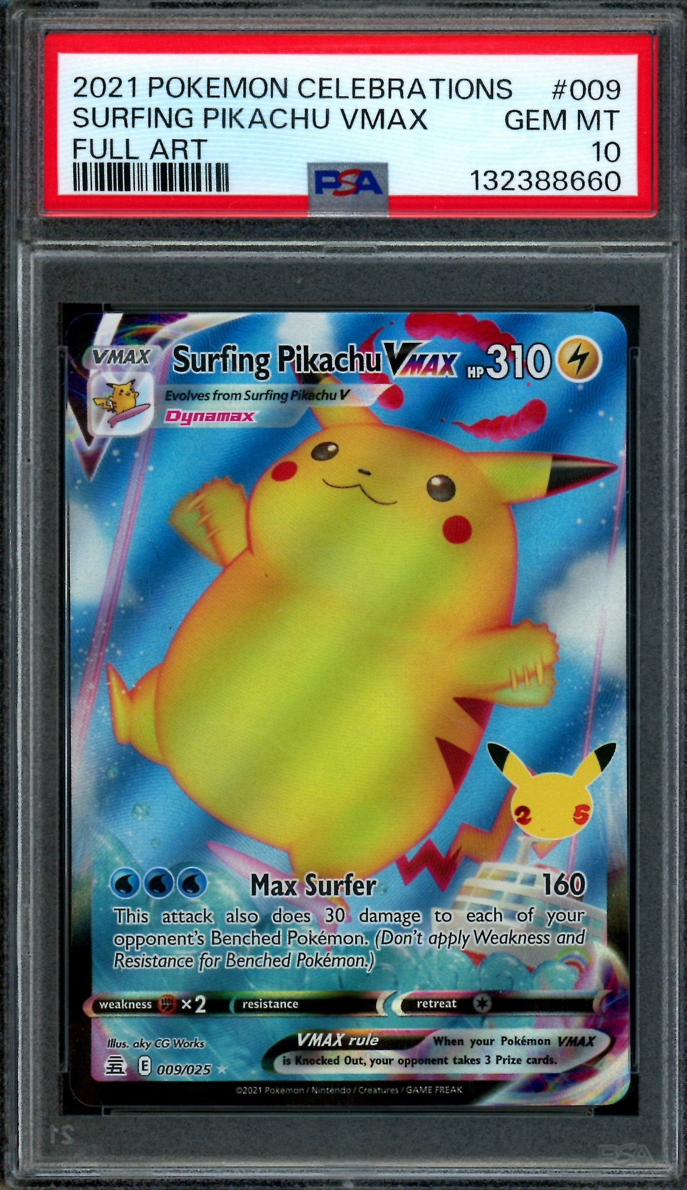 2021 Pokemon Celebrations Surfing Pikachu VMAX 009/025 PSA 10