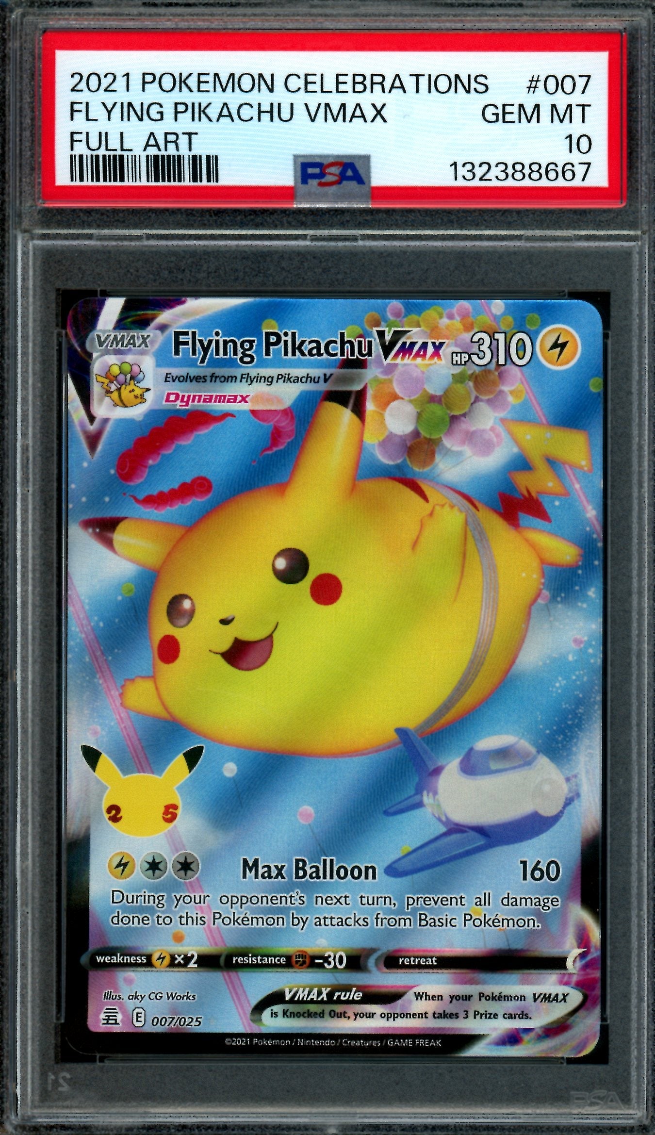 2021 Pokemon Celebrations Flying Pikachu VMAX 007/025 PSA 10