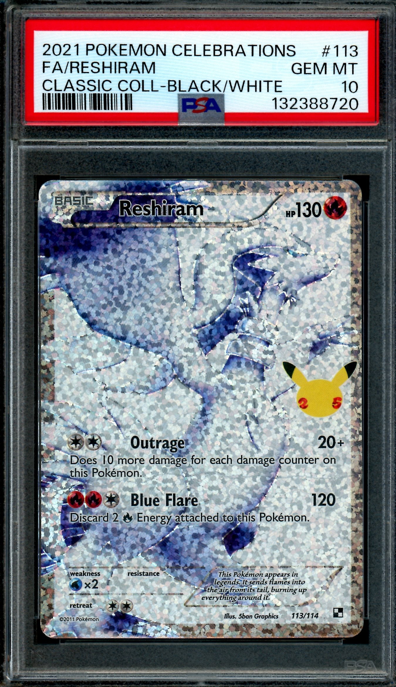 2021 Pokemon Celebrations Reshiram 113/114 PSA 10