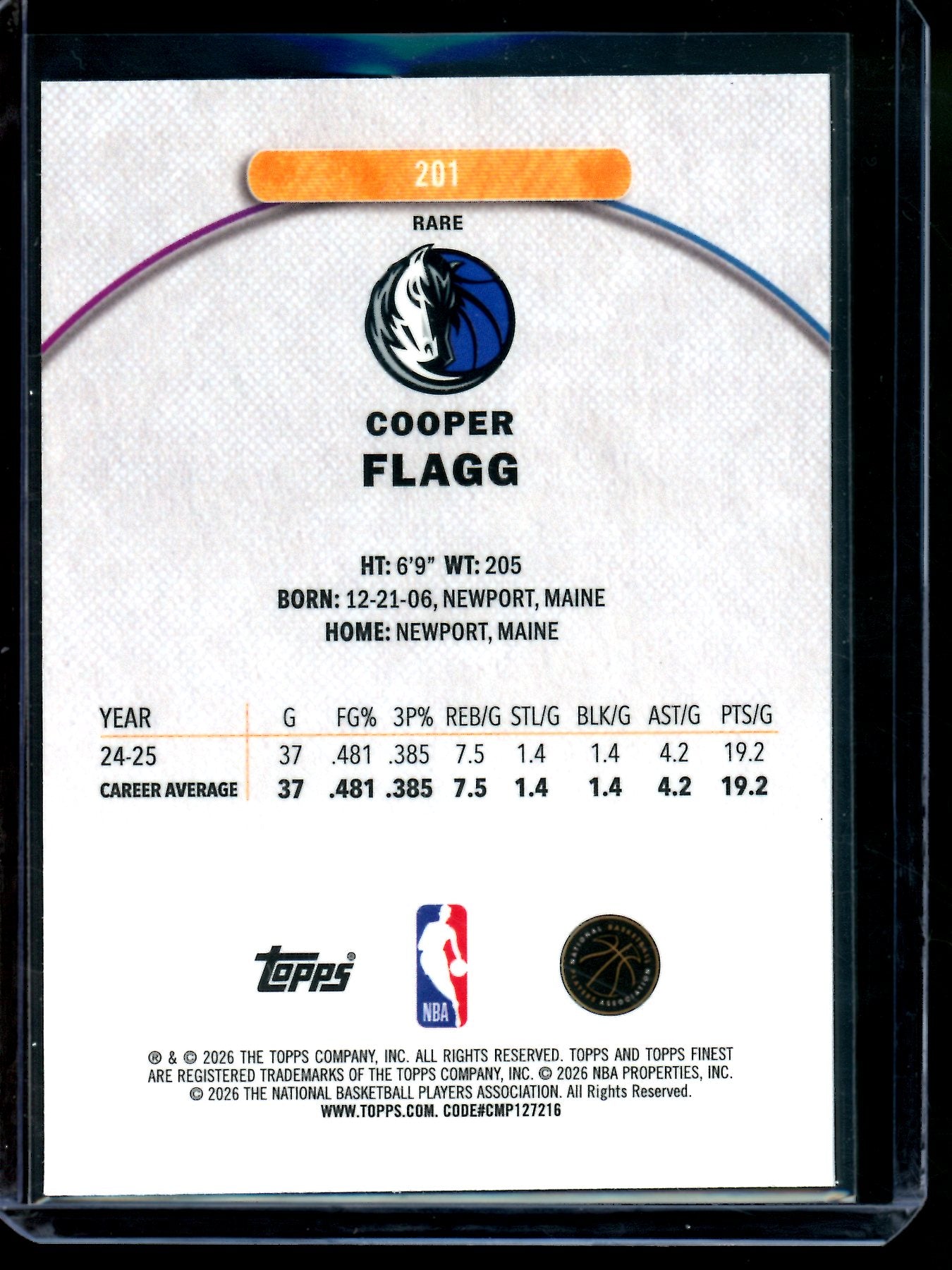 2026 Topps Finest Cooper Flagg Rookie Rare Mavericks
