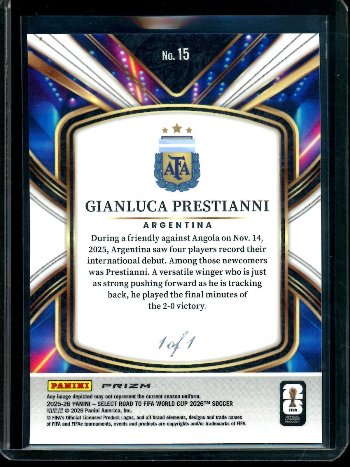 2026 Panini Select Gianluca Prestianni Future 1/1 Argentina - Trading Card Market