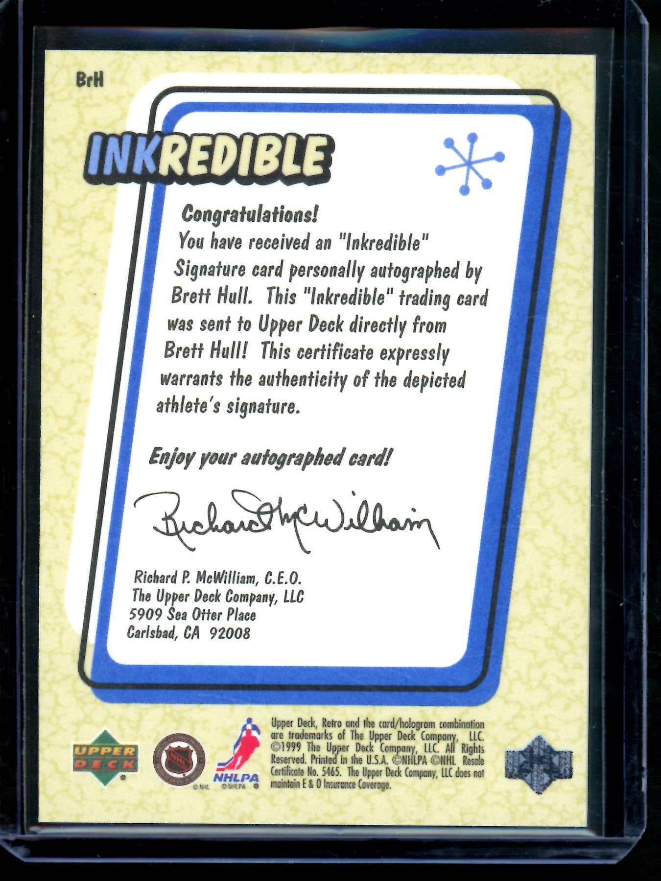 1999 Upper Deck Retro Brett Hull InkRedible Autograph Blues