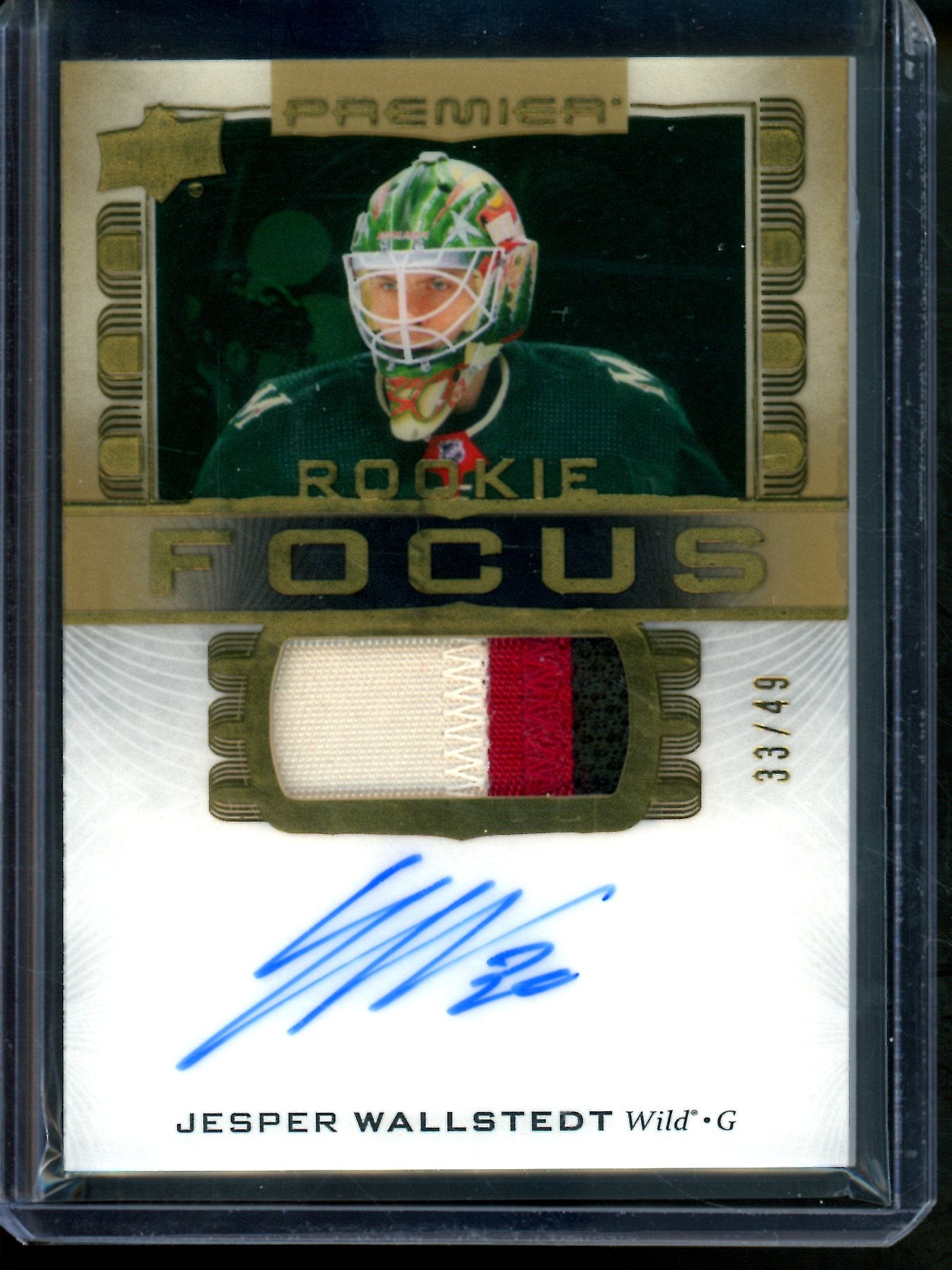 2025 Upper Deck Premier Jesper Wallstedt Rookie Focus Patch Autograph /49 Wild - Trading Card Market