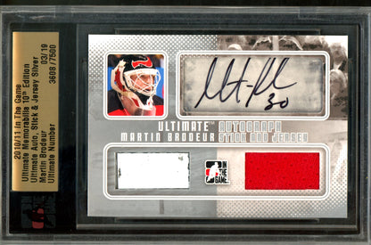 2010 In The Game In the Game Martin Brodeur Dual Patch Autograph /19 Blues