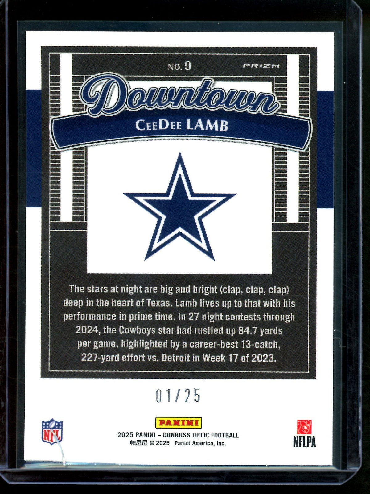 2025 Panini Optic CeeDee Lamb Black Pandora Downtown /25 (Damaged) Cowboys - Trading Card Market