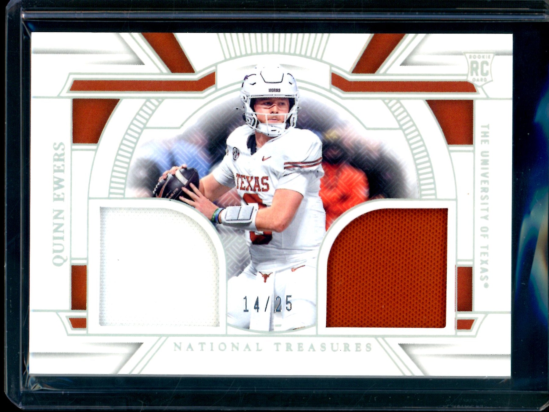 2025 Panini National Treasures Quinn Ewers Saturday Treasures Dual Rookie Relic /25 Longhorns