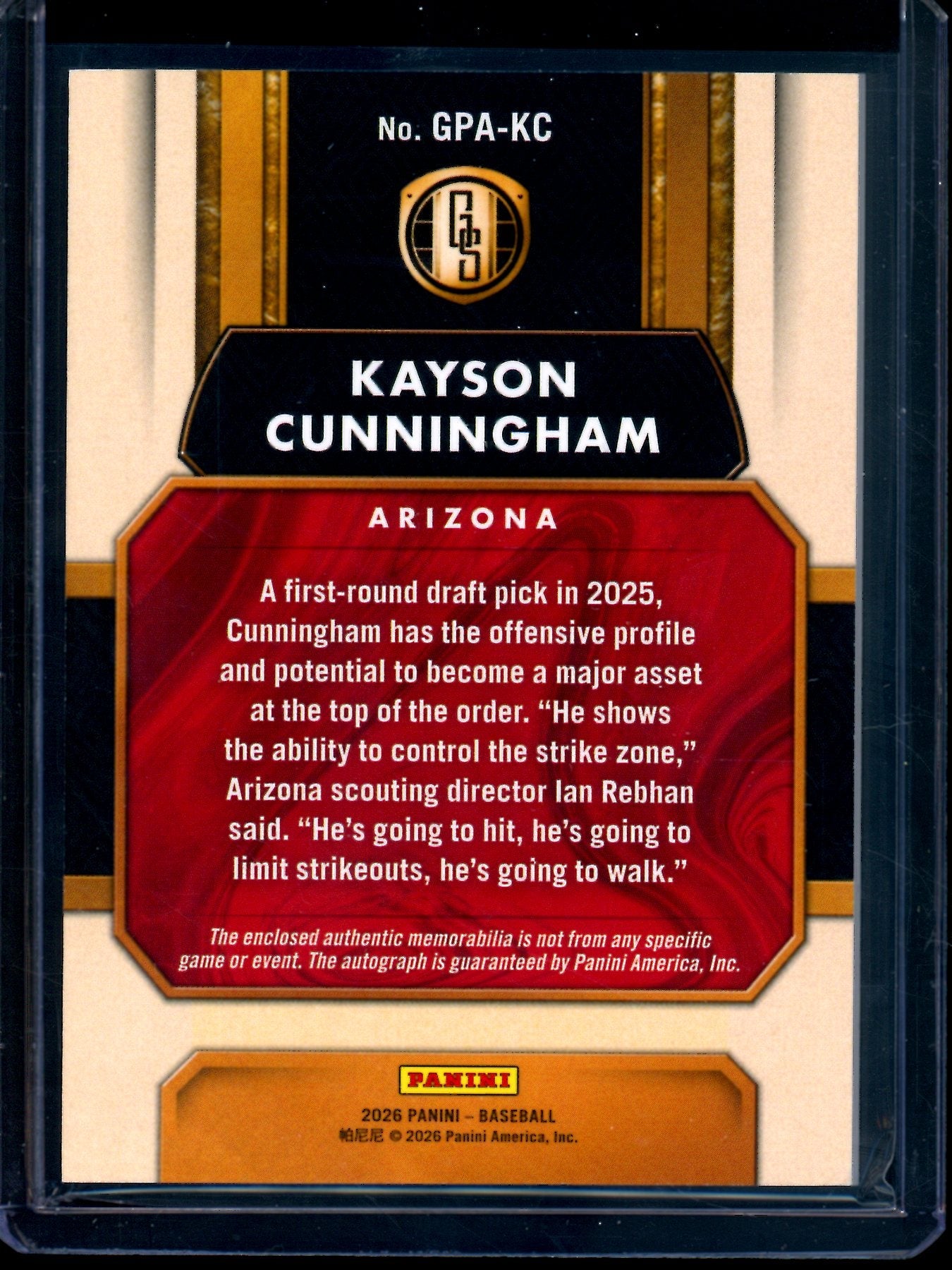 2026 Panini Gold Standard Kayson Cunningham Patch Autograph /99 Diamondbacks - Trading Card Market