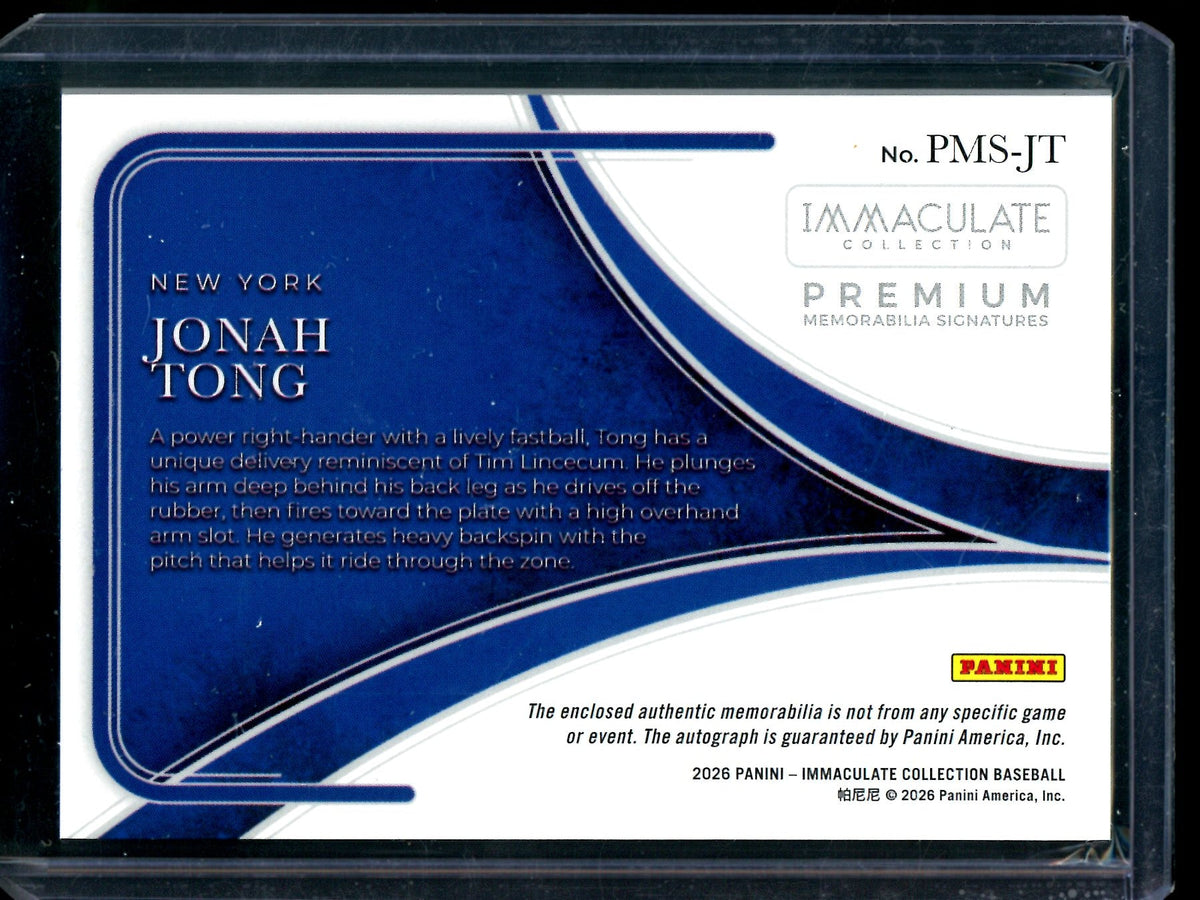2026 Panini Immaculate Jonah Tong Rookie Patch Autograph /35 Mets - Trading Card Market