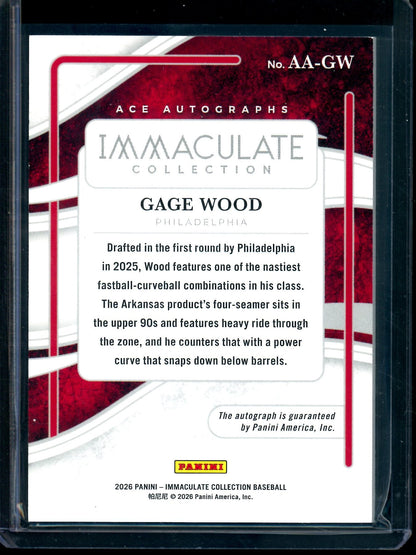2026 Panini Immaculate Gage Wood Ace Autographs /35 Phillies