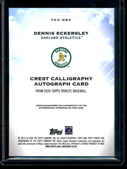 2026 Topps Tribute Dennis Eckersley Crest Calligraphy Autograph Green /99 Athletics