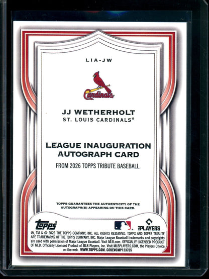 2026 Topps Tribute JJ Wetherholt League Inauguration Rookie Autograph Purple /75 Cardinals