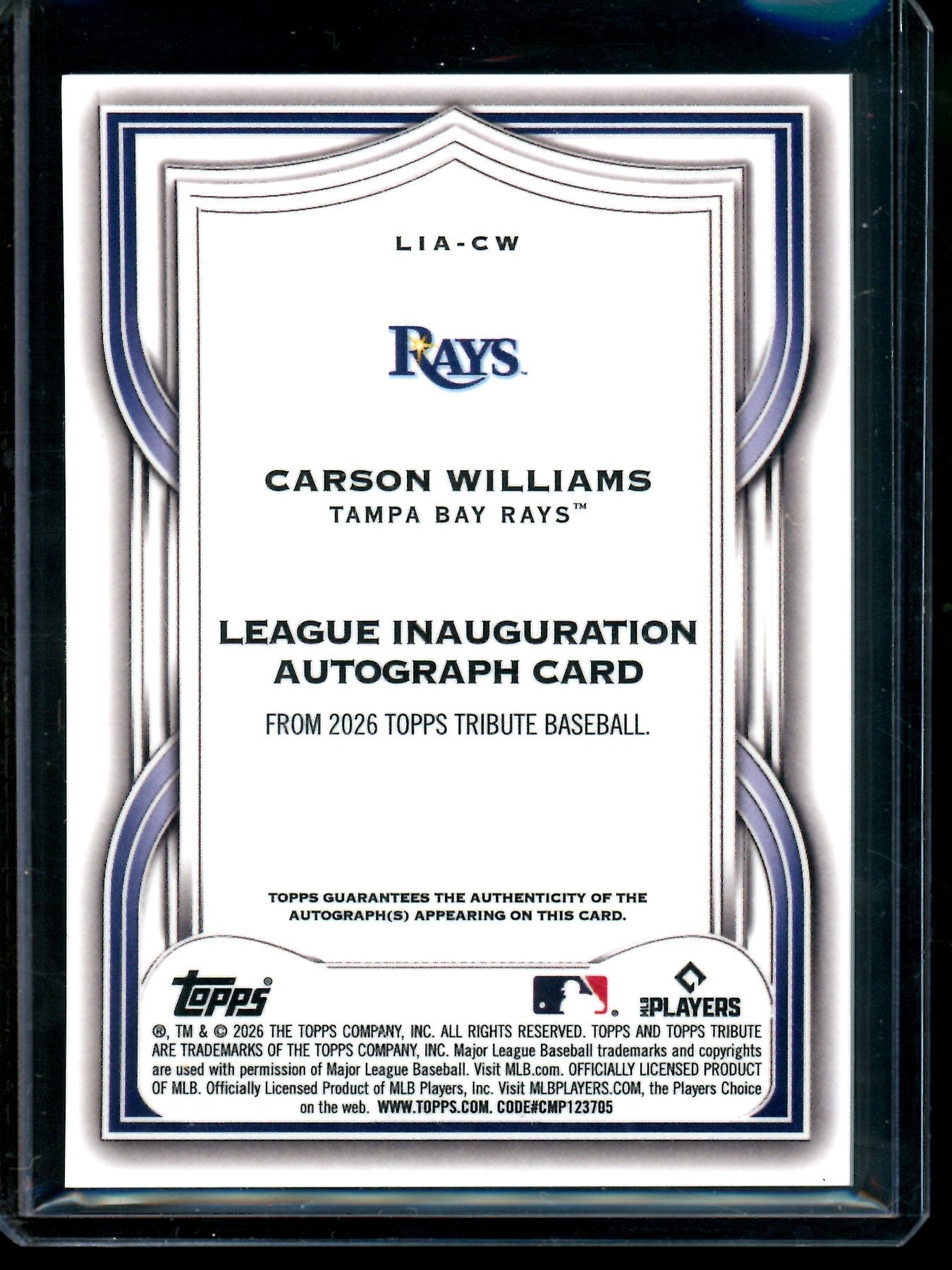 2026 Topps Tribute Carson Williams Rookie Autograph /99 Rays - Trading Card Market