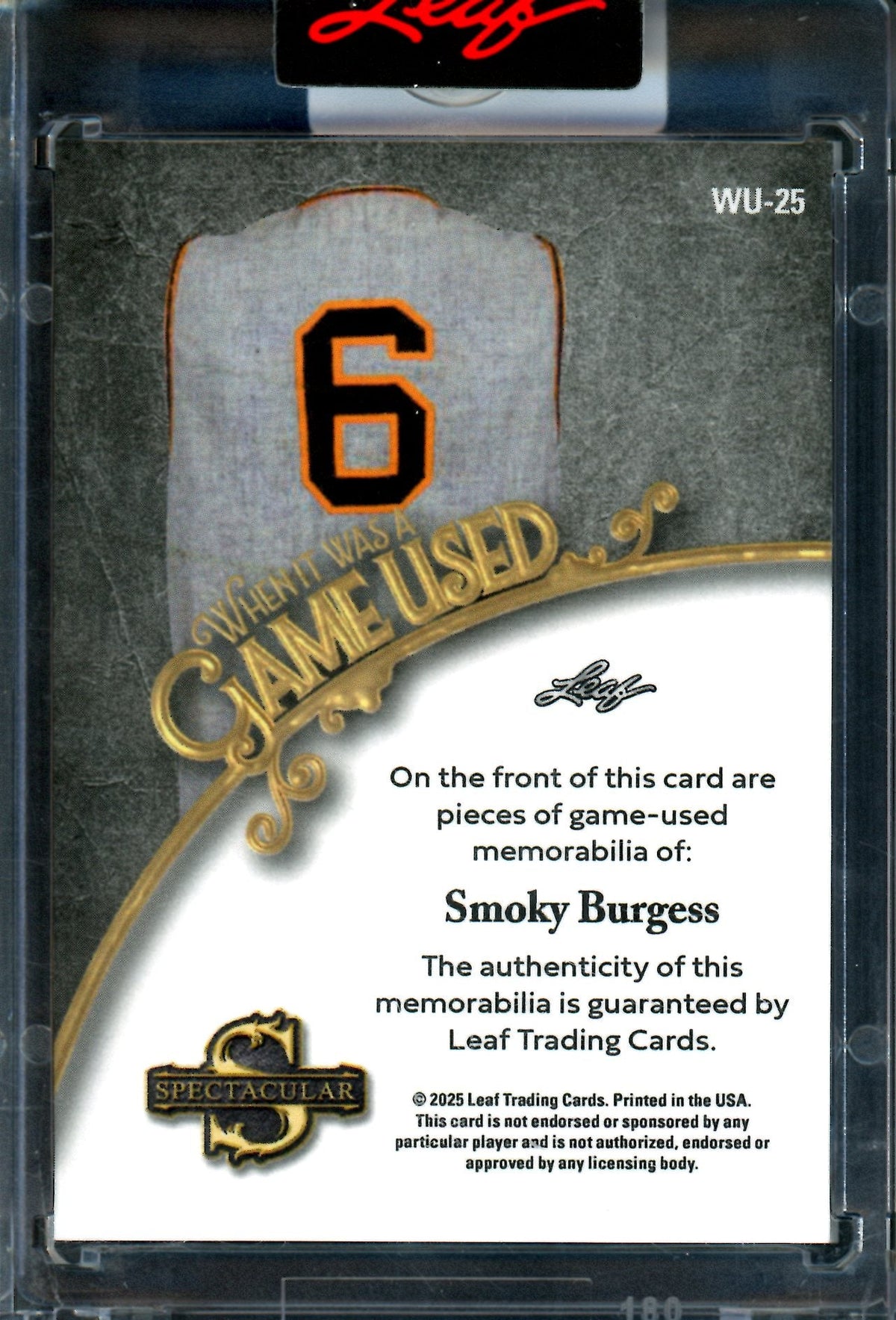 2025 Leaf Spectacular Smoky Burgess When it Was a Game Used /20 - Trading Card Market
