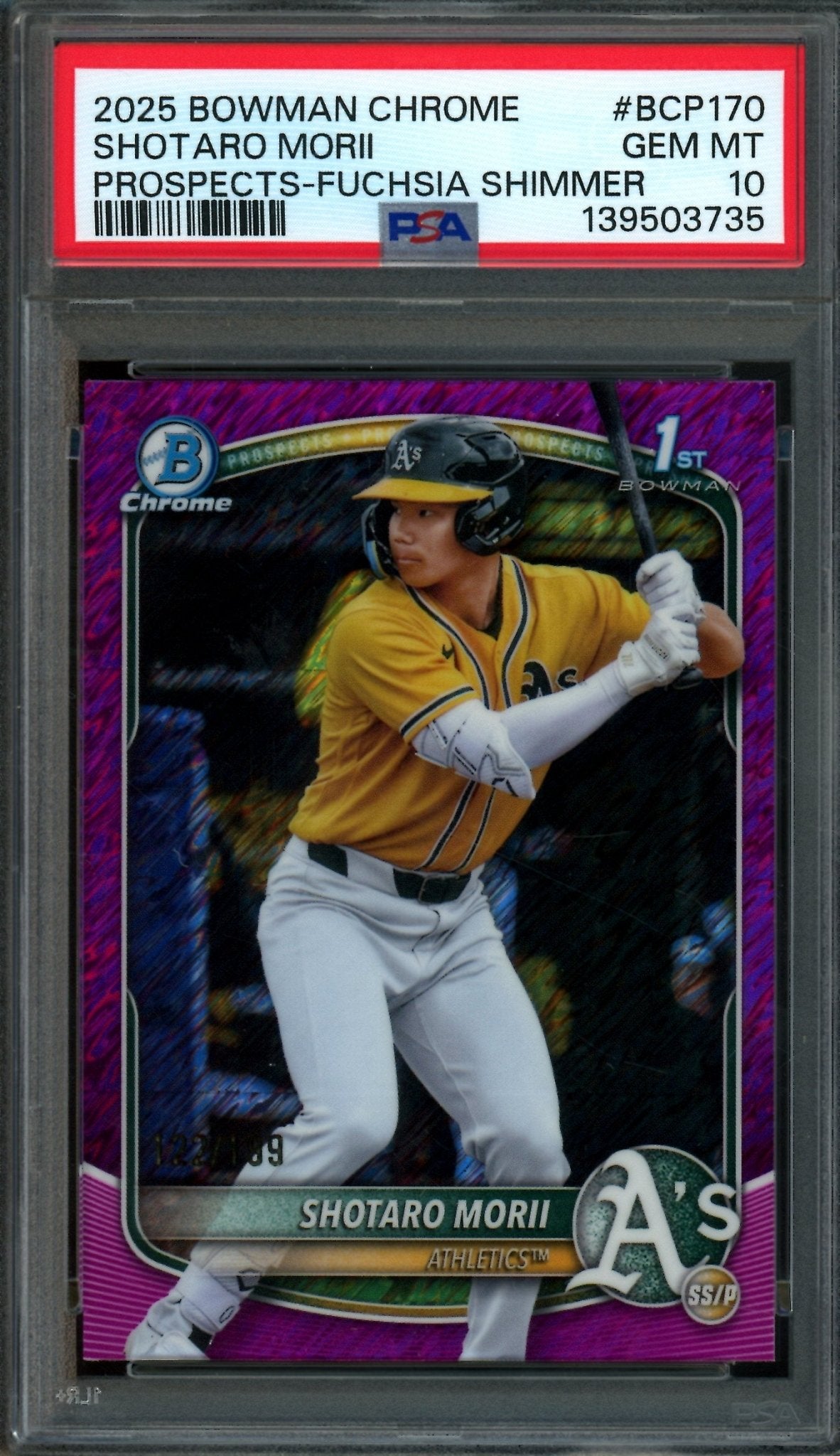 2025 Bowman Chrome Shotaro Morii Fuchsia Shimmer 1st /199 PSA 10 Athletics - Trading Card Market