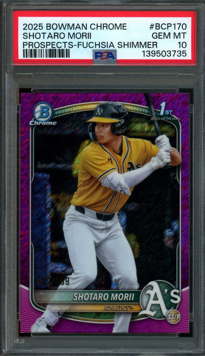 2025 Bowman Chrome Shotaro Morii Fuchsia Shimmer 1st /199 PSA 10 Athletics - Trading Card Market