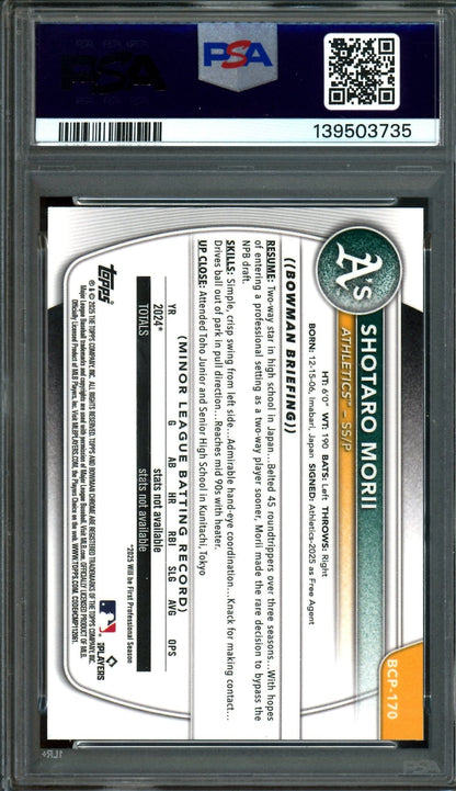 2025 Bowman Chrome Shotaro Morii Fuchsia Shimmer 1st /199 PSA 10 Athletics - Trading Card Market