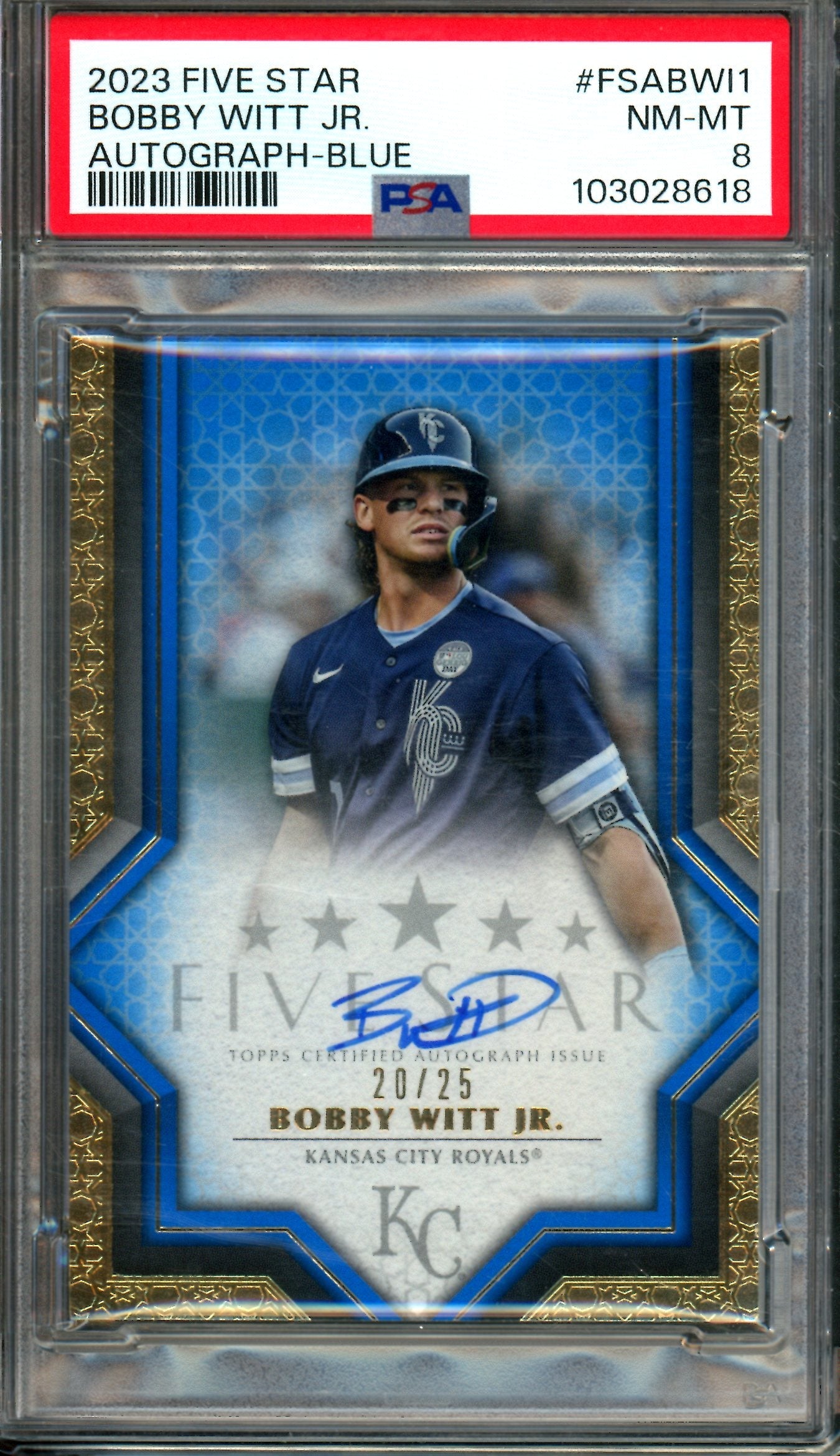 2023 Topps Five Star Bobby Witt Jr Autograph Blue /25 PSA 8 Royals