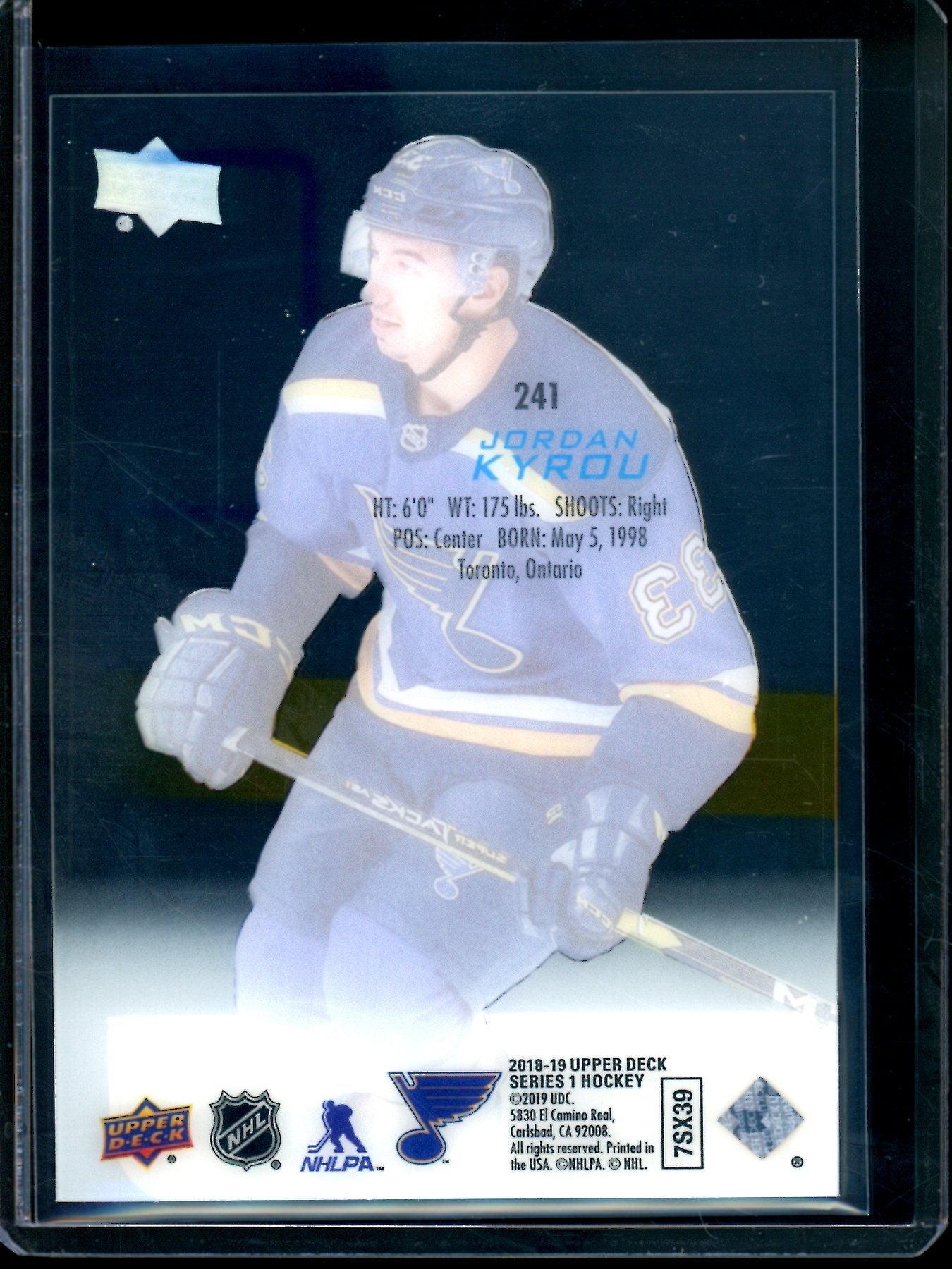 2019 Upper Deck Series 1 Jordan Kyrou Acetate SP Young Guns Blues - Trading Card Market