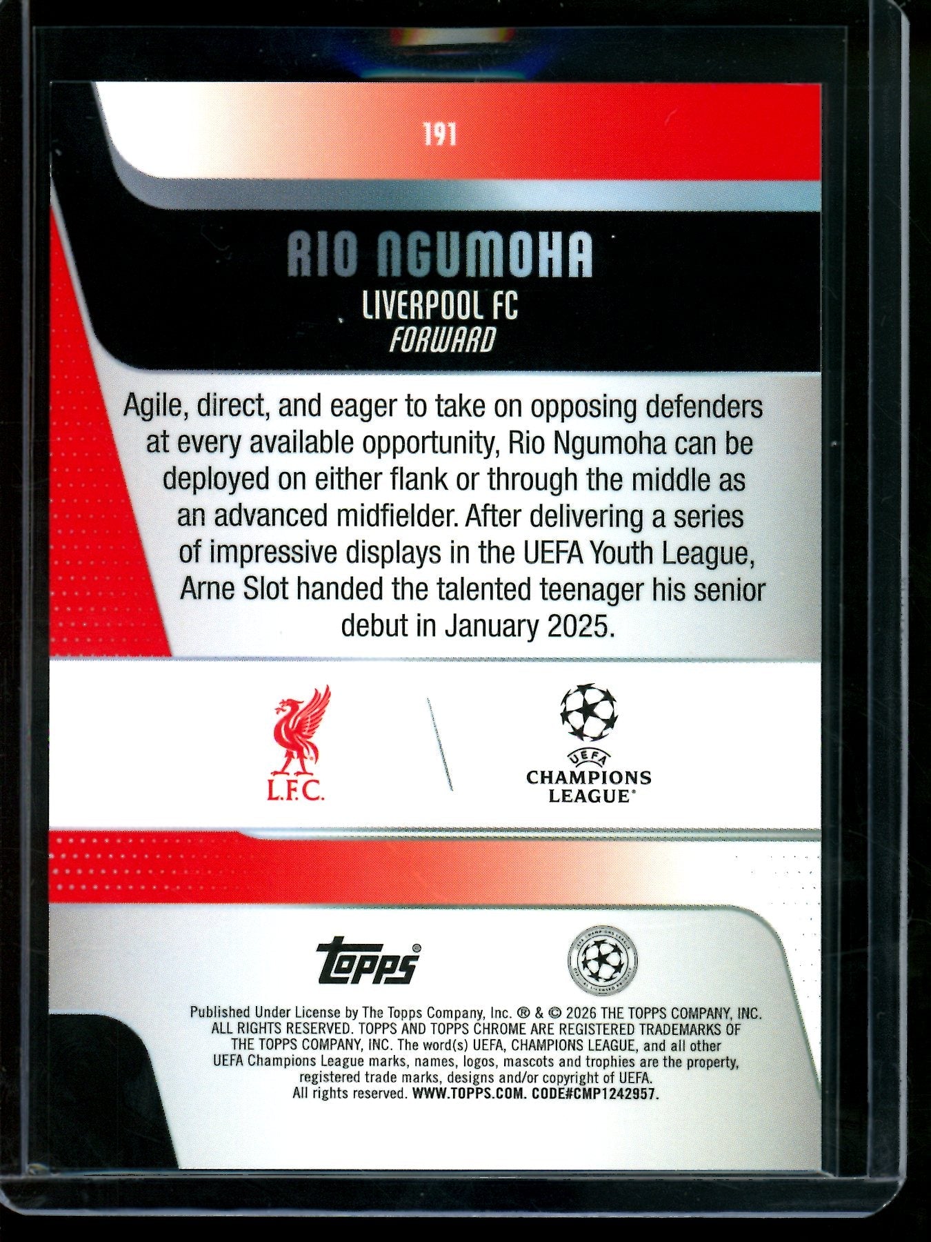 2026 Topps Chrome Rio Ngumoha Aqua Refractor Rookie /299 Liverpool