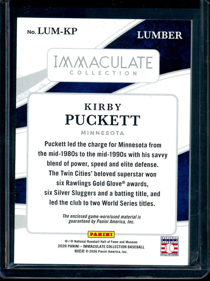 2026 Panini Immaculate Kirby Puckett Lumber Relic /49 Twins