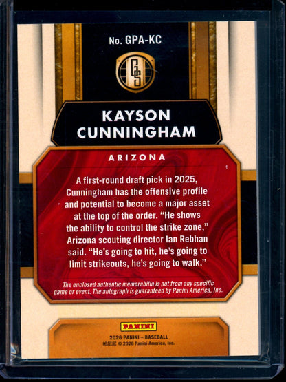 2026 Panini Gold Standard Kayson Cunningham Patch Autograph /99 Diamondbacks (A)