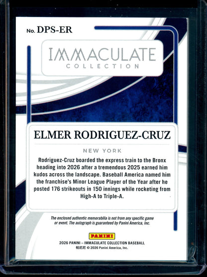 2026 Panini Immaculate Elmer Rodriguez-Cruz Dual Patch Autograph Blue /35 Yankees