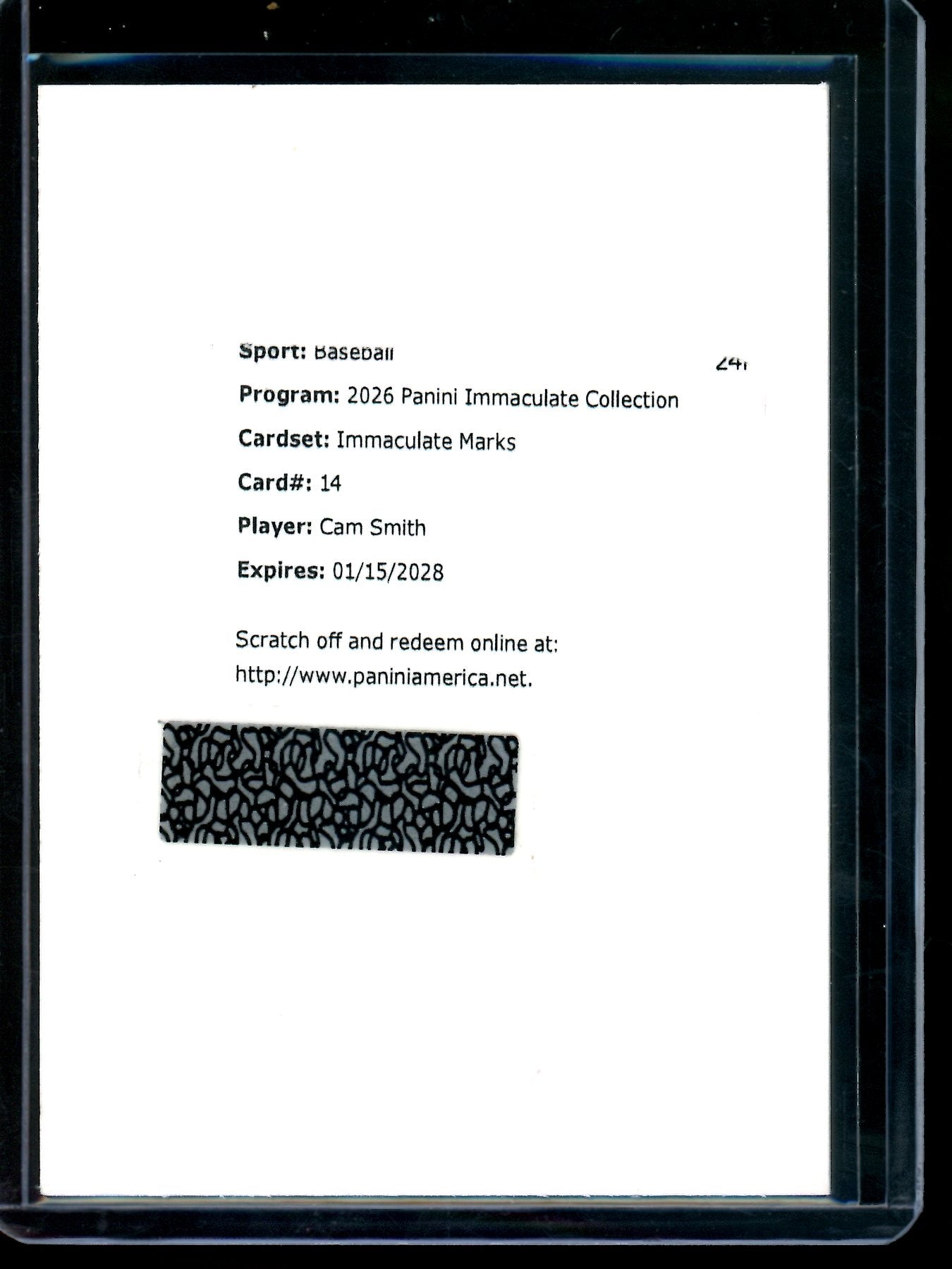 2025 Panini Immaculate Cam Smith Immaculate Marks Redemption Astros