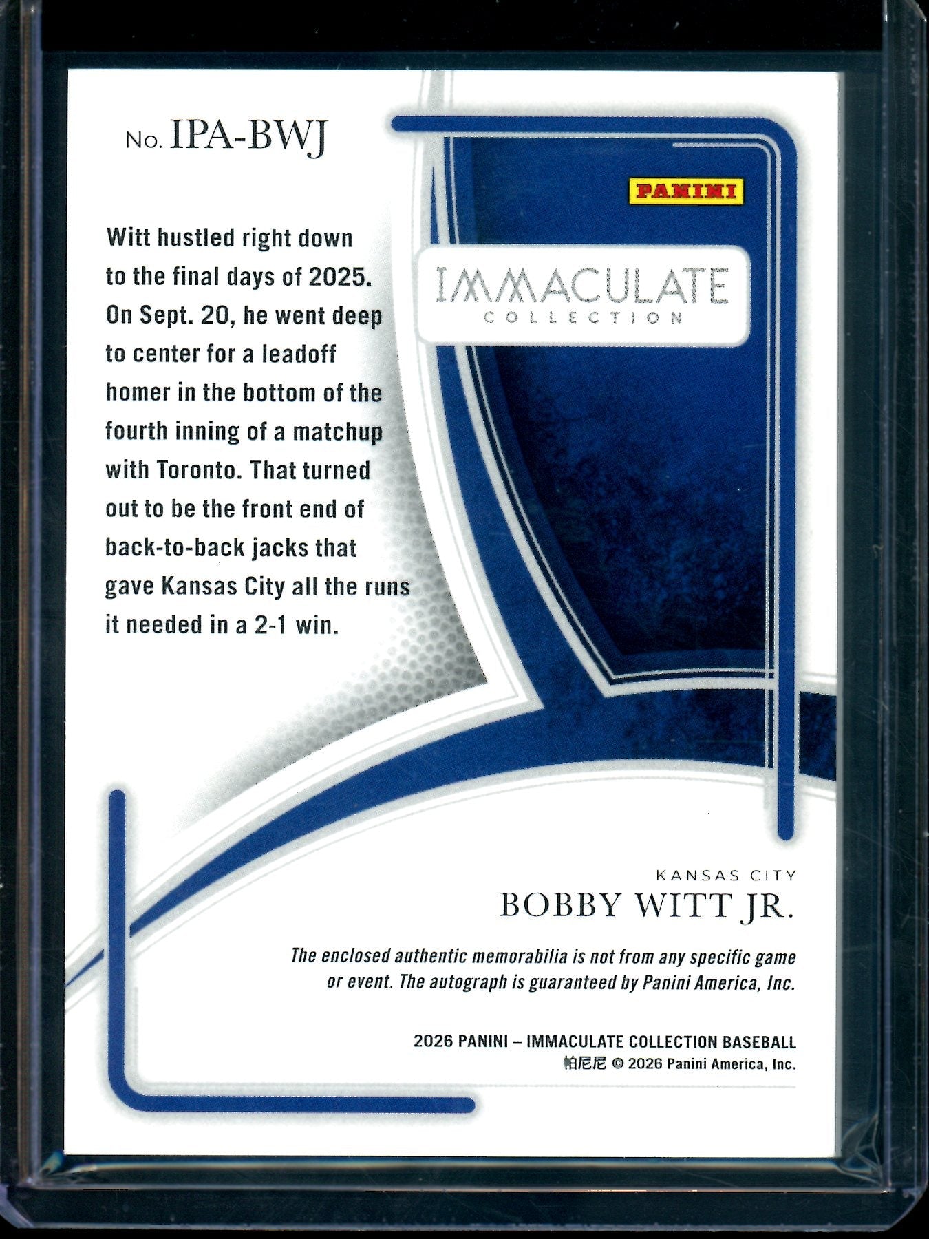2026 Panini Immaculate Bobby Witt Jr Patch Autograph Red /49 Royals
