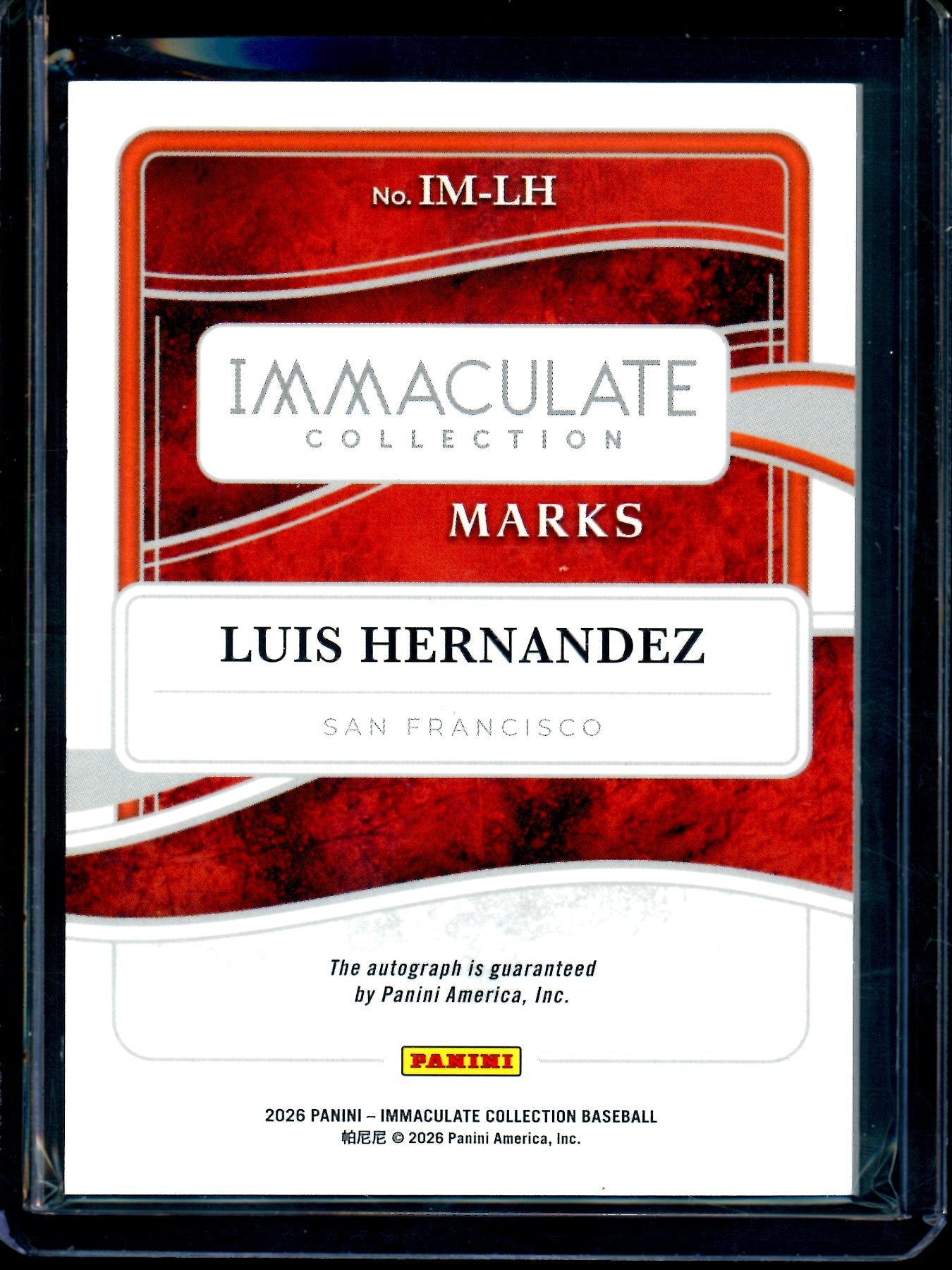 2026 Panini Immaculate Luis Hernandez Immaculate Marks Autograph /99 Giants