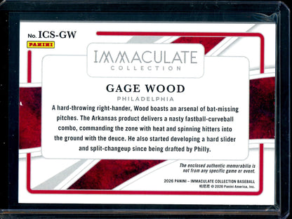 2026 Panini Immaculate Gage Wood Swatches Jersey Relic /25 Phillies