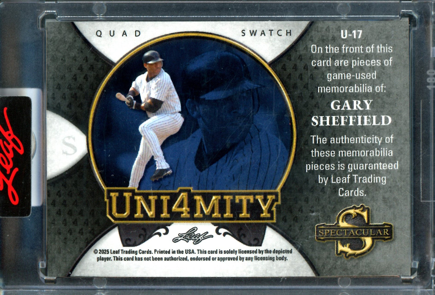 2025 Panini Spectacular Gary Sheffield Uni4mity Quad Jersey Relic /35 Encased Yankees