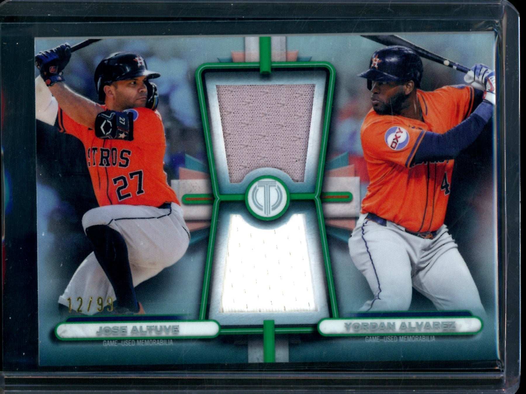 2026 Topps Tribute Jose Altuve / Yordan Alvarez Dual Jersey Relic Green /99 Astros