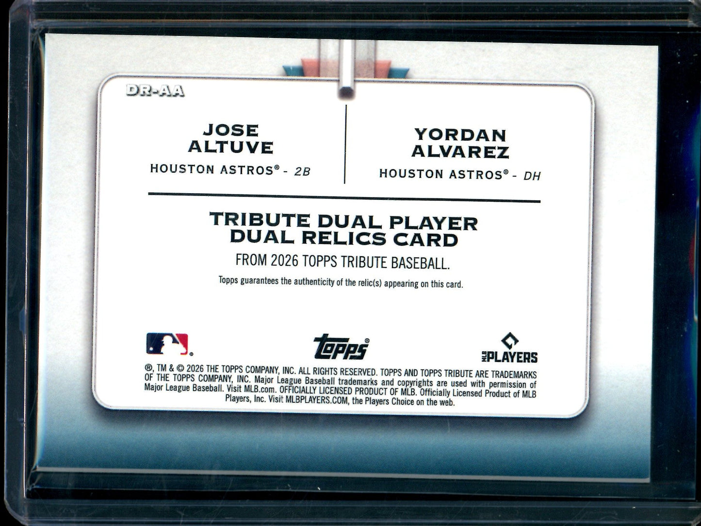 2026 Topps Tribute Jose Altuve / Yordan Alvarez Dual Jersey Relic Green /99 Astros