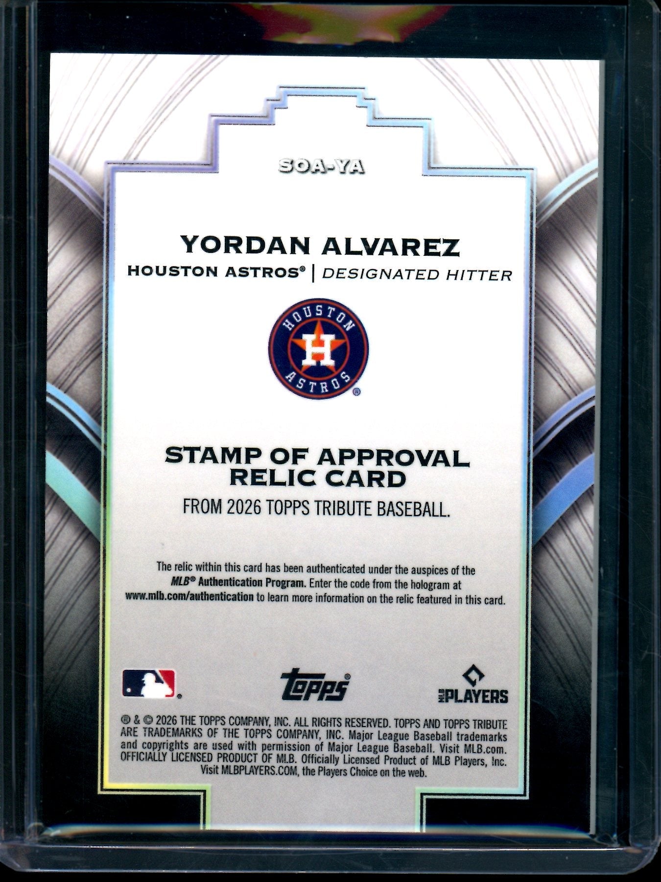 2026 Topps Tribute Yordan Alvarez Stamp Of Approval Jersey Relic Green /99 Astros