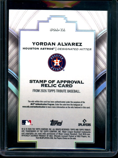 2026 Topps Tribute Yordan Alvarez Stamp Of Approval Jersey Relic Green /99 Astros