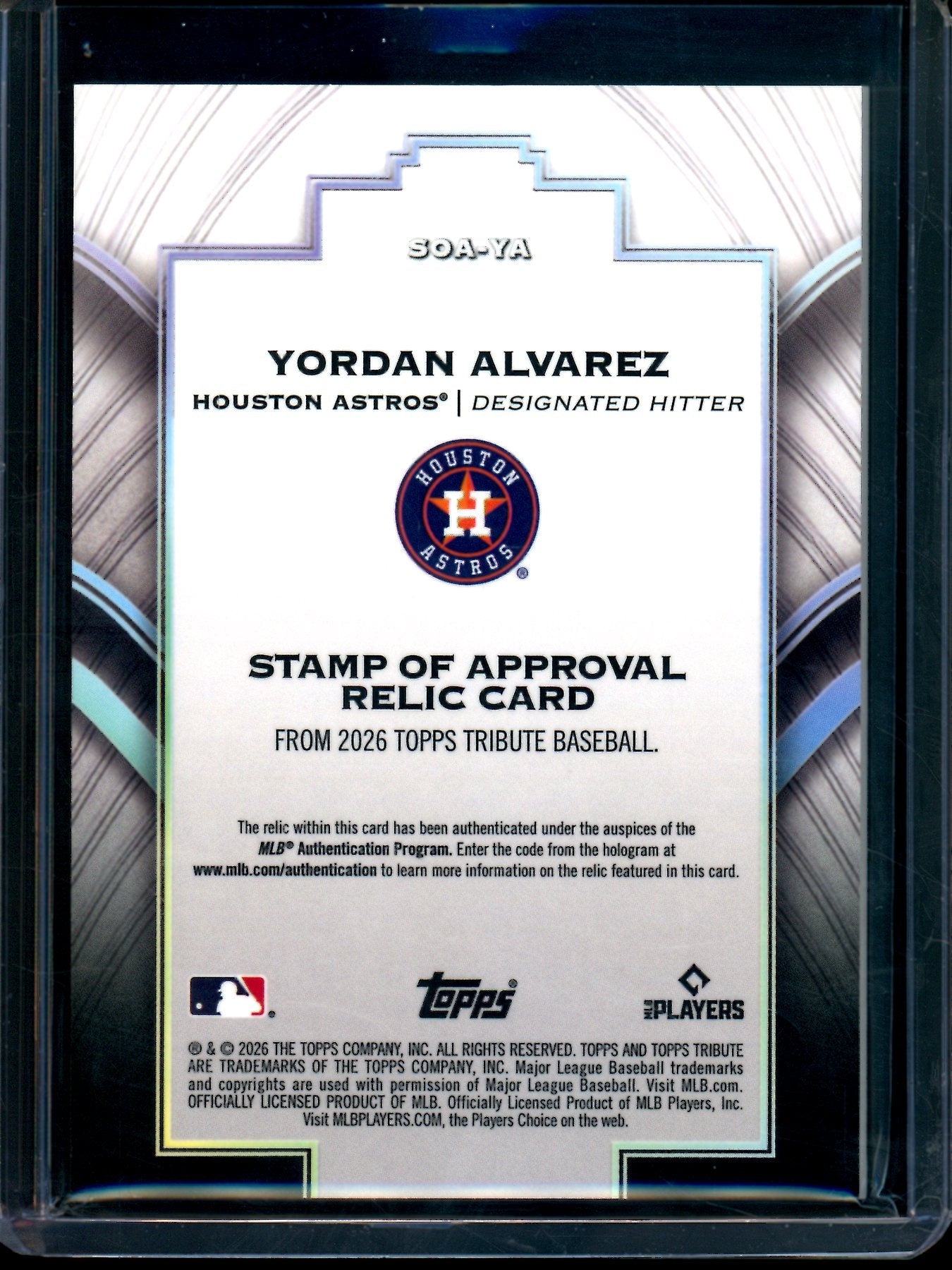 2026 Topps Tribute Yordan Alvarez Stamp Of Approval Jersey Relic Blue /150 Astros