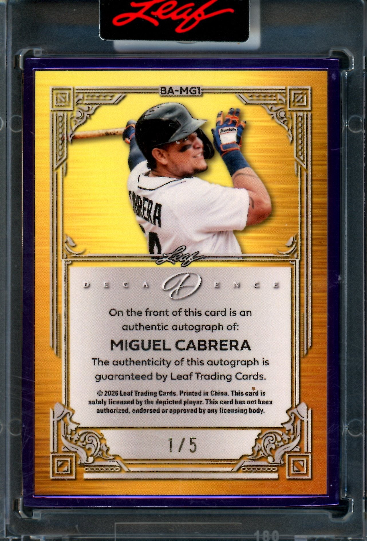 2026 Leaf Decadence Miguel Cabrera Purple Encased Autograph /5 Tigers