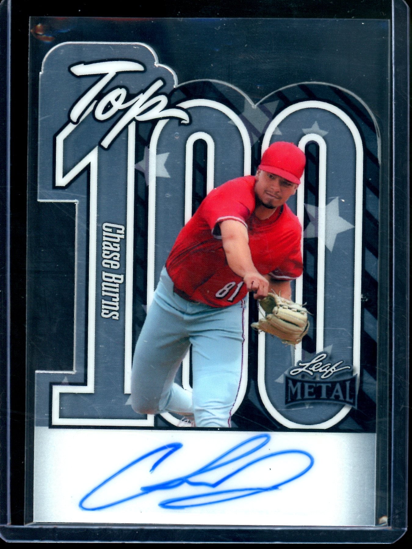 2025 Leaf Metal Chase Burns Top 100 Autograph /49 Reds