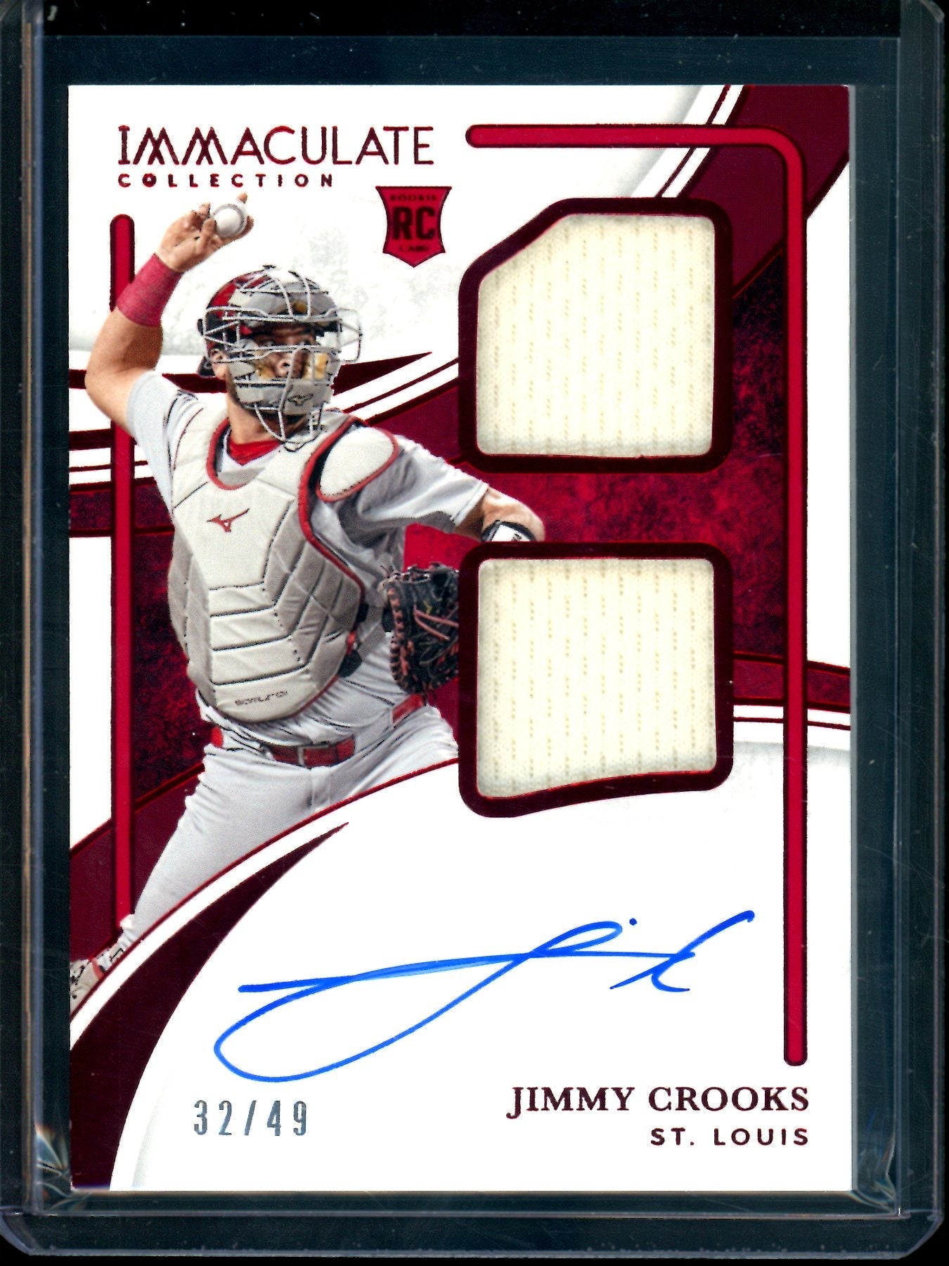 2026 Panini Immaculate Jimmy Crooks Dual Patch Rookie Autograph Red /49 Cardinals