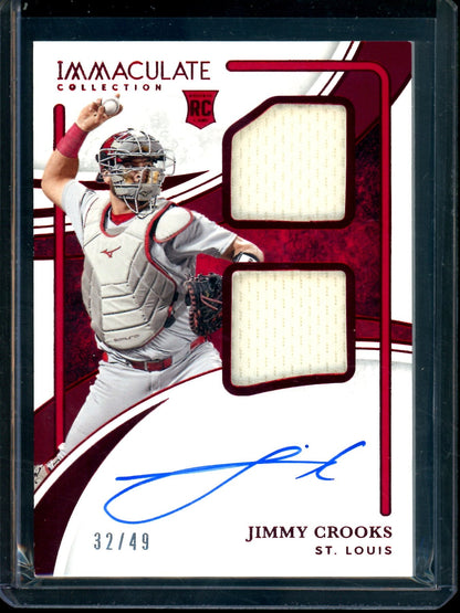 2026 Panini Immaculate Jimmy Crooks Dual Patch Rookie Autograph Red /49 Cardinals