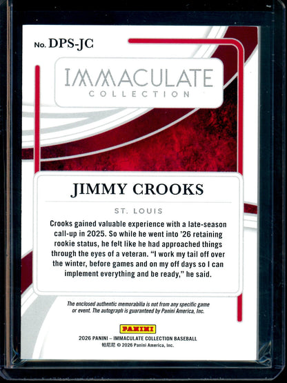 2026 Panini Immaculate Jimmy Crooks Dual Patch Rookie Autograph Red /49 Cardinals