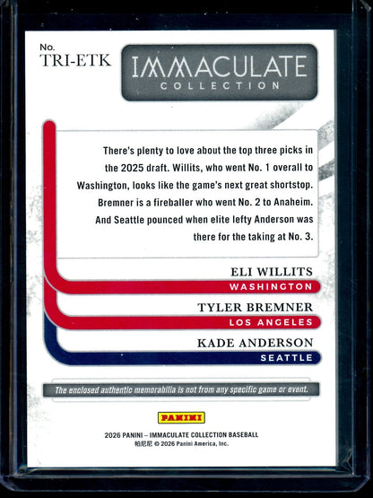 2026 Panini Immaculate Eli Willits / Tyler Bremner / Kade Anderson Trio Jersey Relic Gold /10