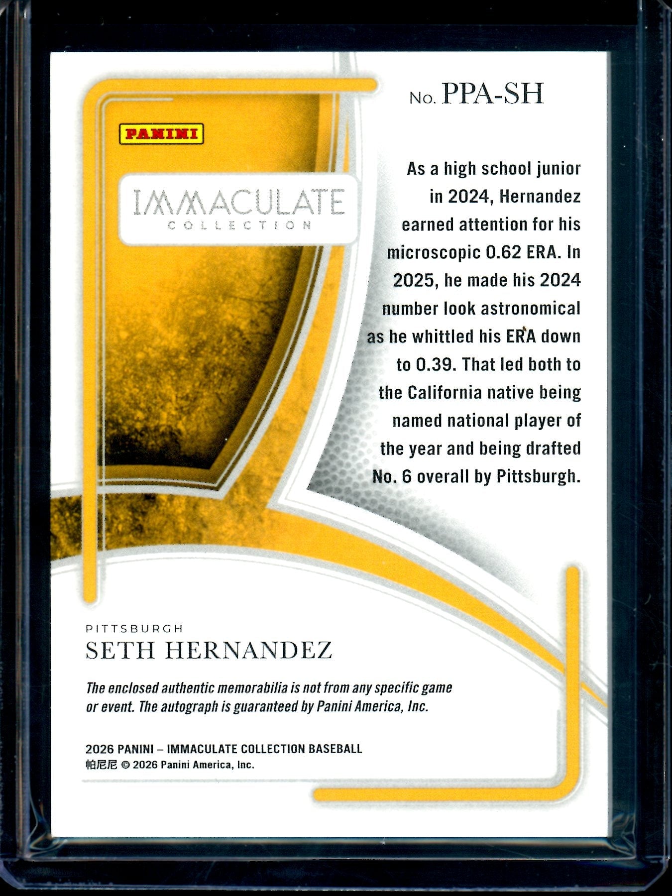2026 Panini Immaculate Seth Hernandez Patch Autograph Red /49 Pirates