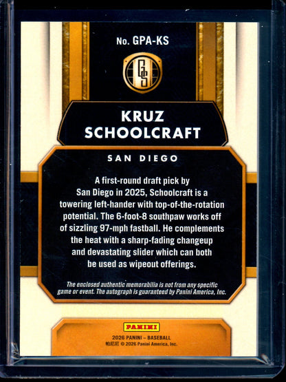 2026 Panini Gold Standard Kruz Schoolcraft Patch Autograph /99 Padres