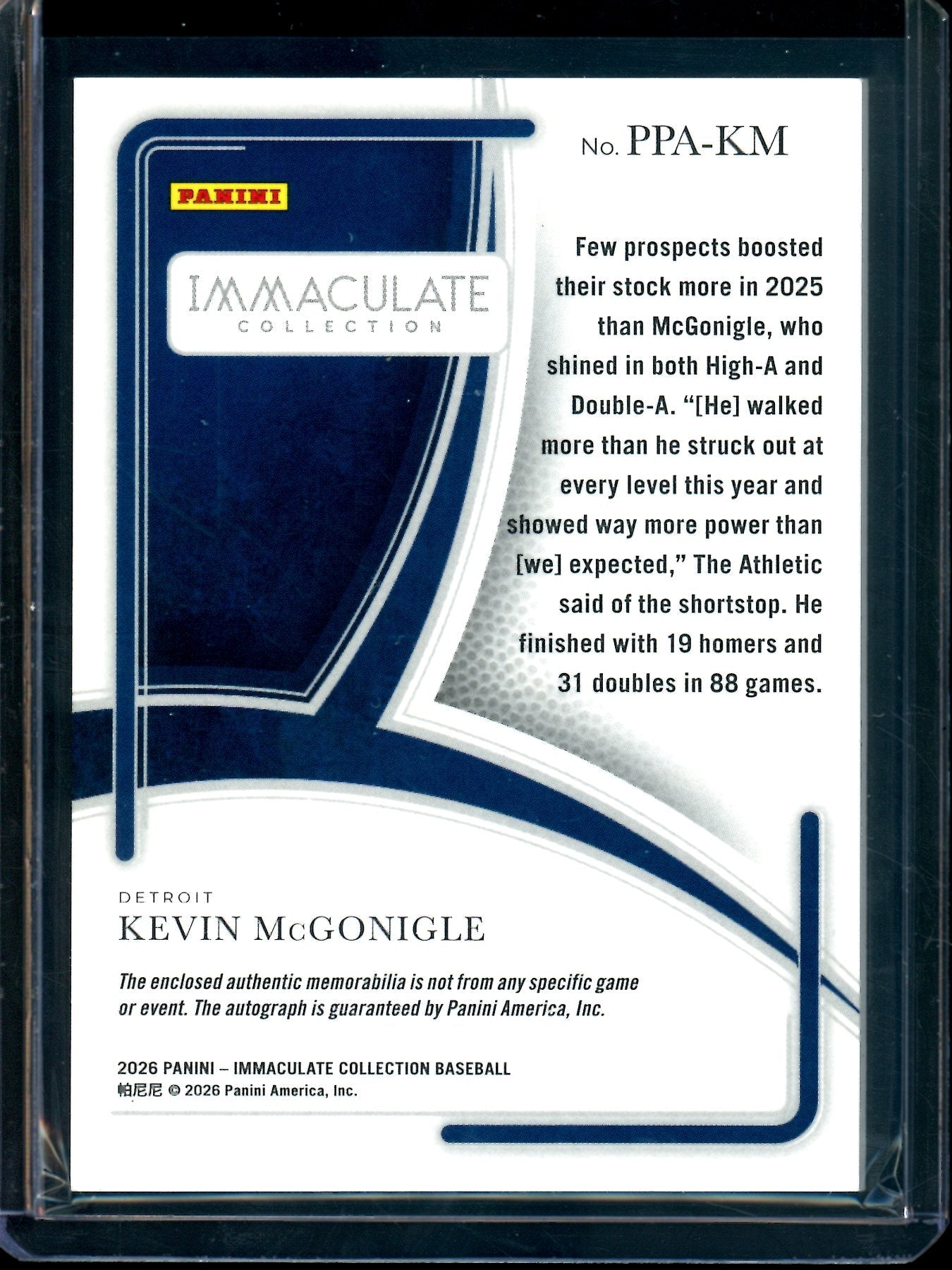 2026 Panini Immaculate Kevin McGonigle Patch Autograph /99 Tigers