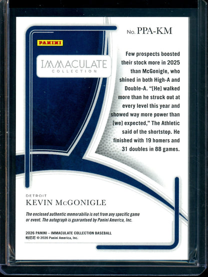 2026 Panini Immaculate Kevin McGonigle Patch Autograph /99 Tigers