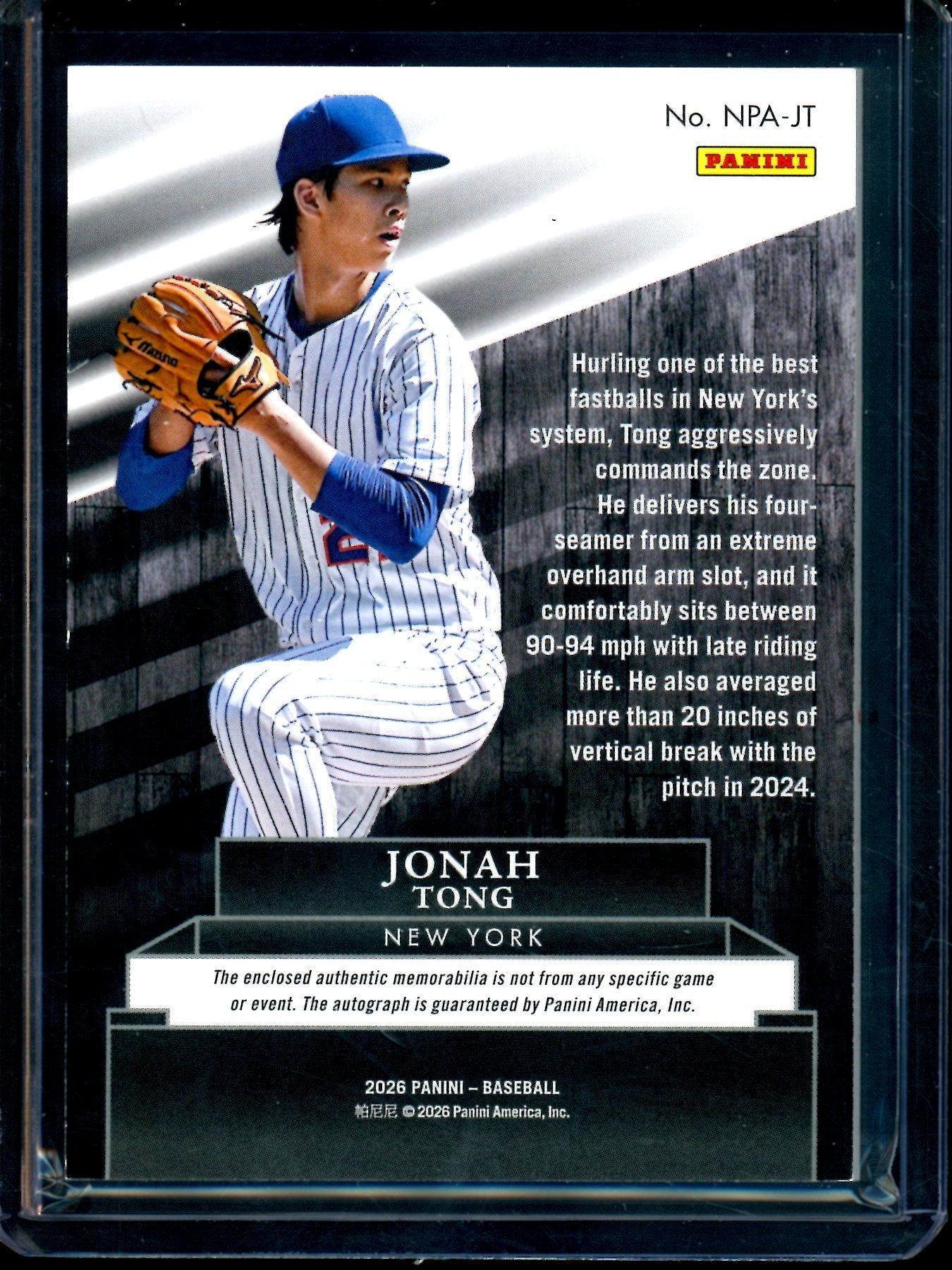2026 Panini Noir Jonah Tong Rookie Autograph /99 Mets