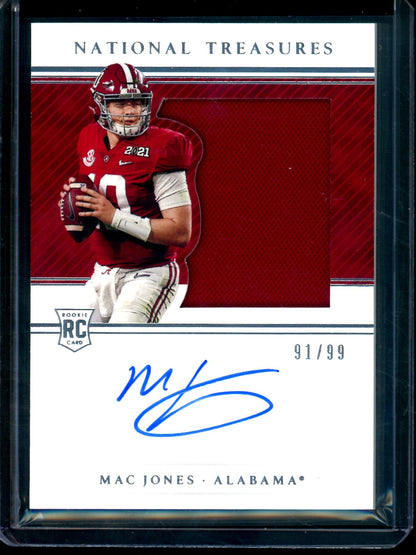 2021 Panini National Treasures Collegiate Mac Jones Rookie Patch Autograph /99 Crimson Tide