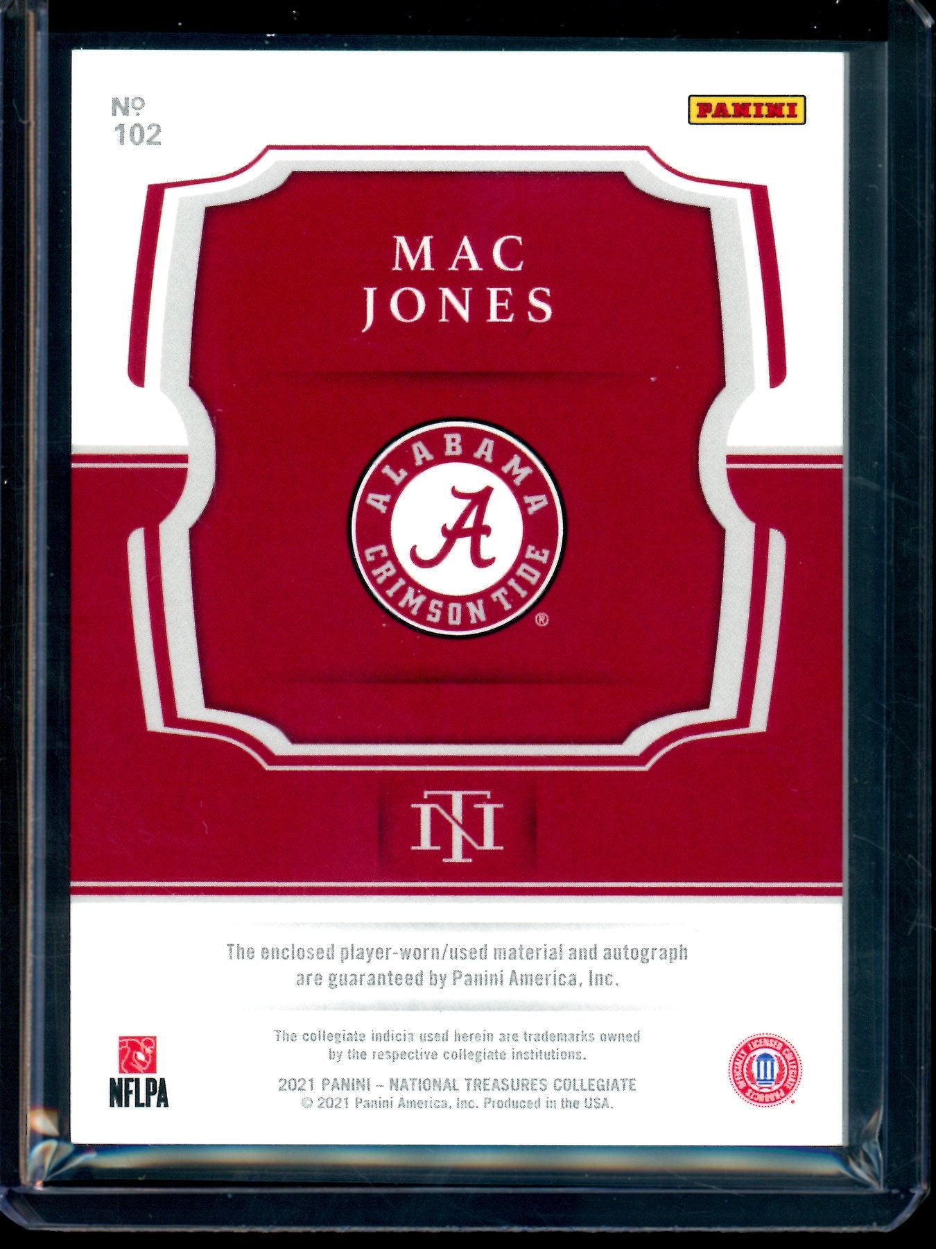 2021 Panini National Treasures Collegiate Mac Jones Rookie Patch Autograph /99 Crimson Tide